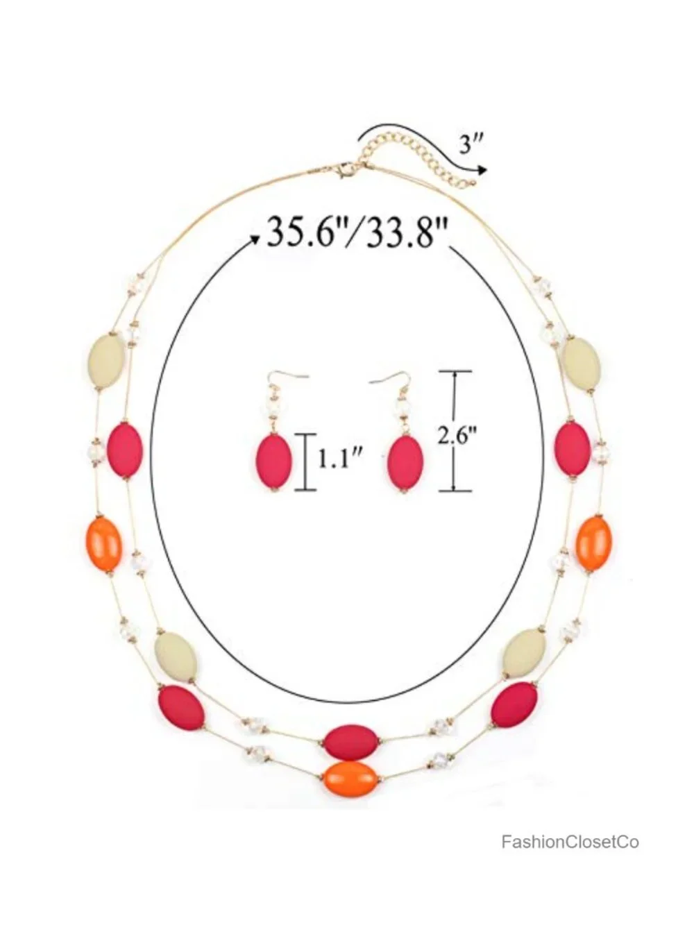 2-Layer Long Strand Necklace with Earrings Set, Adjustable, Gift